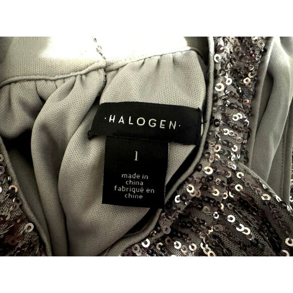 Halogen Women's Halter Neck Sequin Sleeveless Top Smocked Pearl Gray Sz XL NEW - Picture 6 of 7